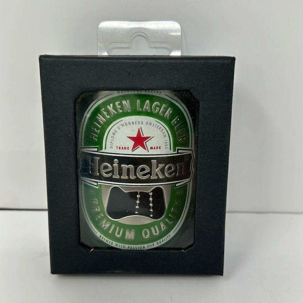 Heineken Beer Bottle Opener Lager Logo Large Aluminium Green Chain Promo Can